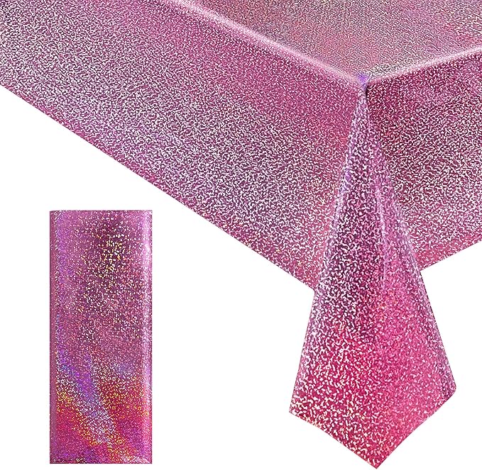 Pink Holographic Laser Tablecloths Hot Pink Shiny Table Covers 40" x 108" Foil Disposable Rectangle Table cloths for Girl Birthday Party Wedding Anniversary Bachelorette Baby Shower Decor