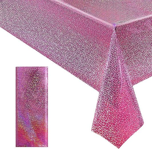 Pink Holographic Laser Tablecloths Hot Pink Shiny Table Covers 40" x 108" Foil Disposable Rectangle Table cloths for Girl Birthday Party Wedding Anniversary Bachelorette Baby Shower Decor