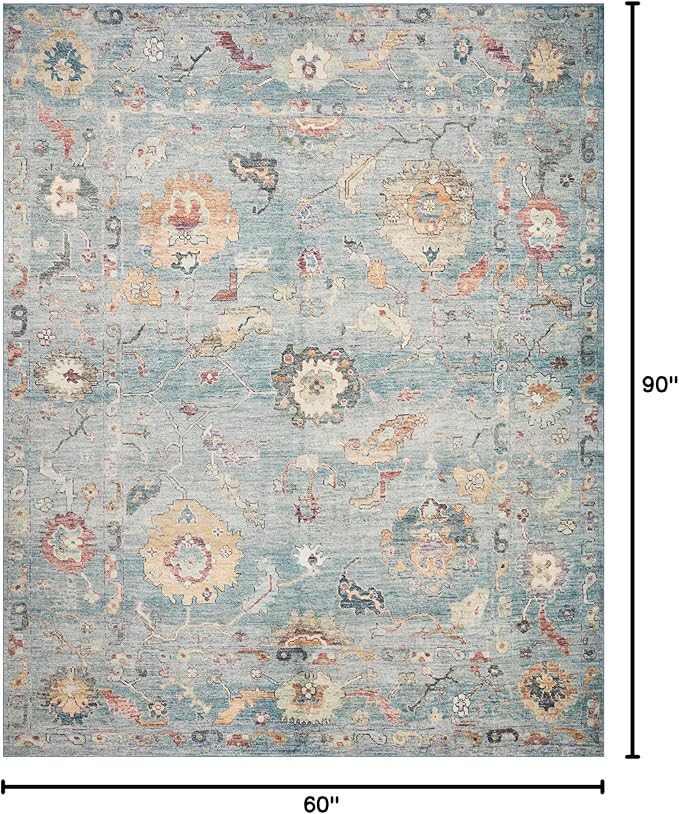 Loloi Margot Collection MAT-06 Denim/Multi 5'-0" x 7'-6" Area Rug feat. CloudPile, No-Shed Easy Clean Large Patterned Area Rug for Living Room, Bedroom, Dining Area