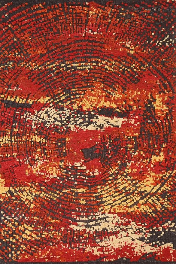 Rug Source Modern Collection, 5x7 Abstract Rug, Hand Knotted Red Abstract Rug, Oriental 100% Wool Carpet for Foyer, Entryway and Hallway