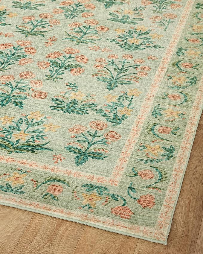 Loloi Rifle Paper Co. Eden Collection EDE-01 Mughal Rose Moss 7'-6" x 9'-6" Area Rug feat. CloudPile™
