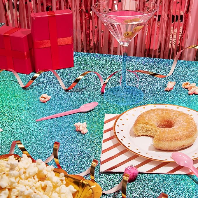 1pcs Blue Holographic Laser Tablecloths 40" x 108" Plastic Table Cloths for Parties Shimmer Shiny Party Decoration for Winter Ocean Princess Birthday Party Wedding Baby Shower Christmas Decor