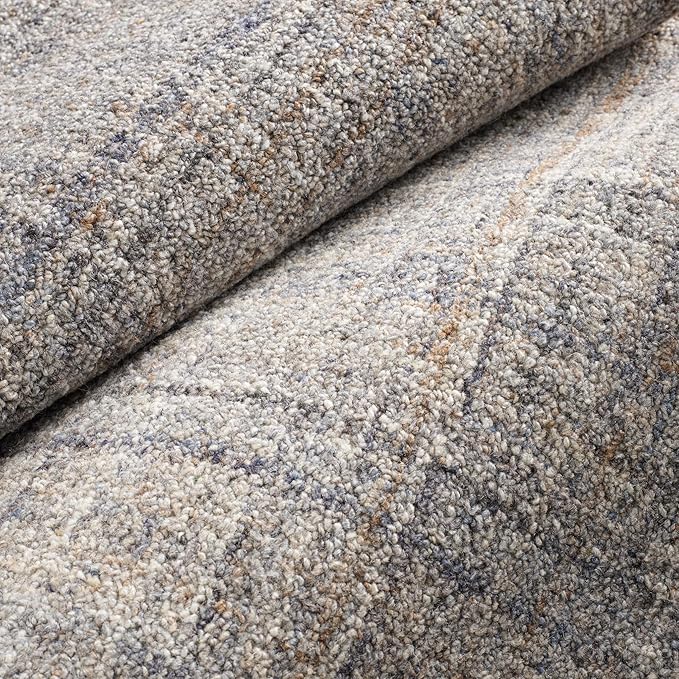 Dash and Albert Harris Wool Area Rug - 6' x 9' Blue & Brown Solid Hand Micro Hooked Accent Rug - Durable, High Traffic Areas Living Room, Hallway, Stairs