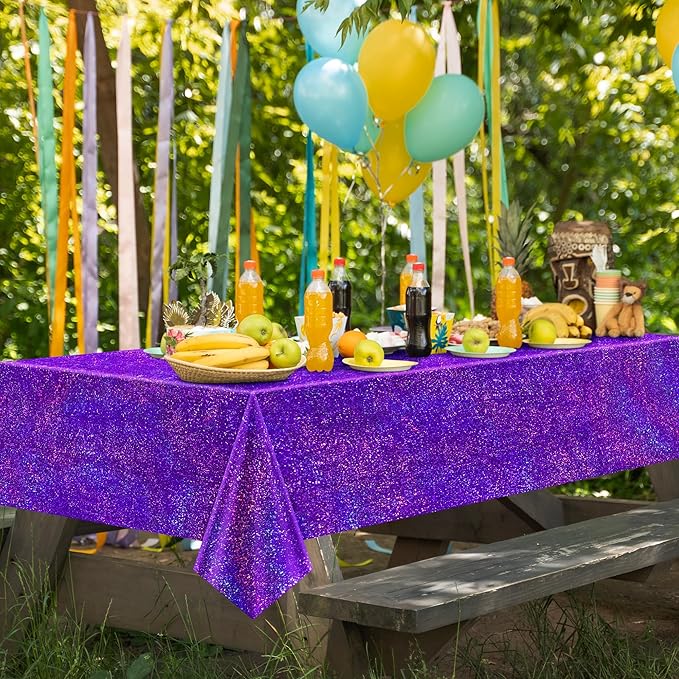 1 Piece Purple Holographic Laser Tablecloths Iridescence Shiny Table Covers 40" x 108" Aqua Foil Rectangle Table cloths for Halloween Undersea Ocean Birthday Party Winner Wedding Party Décor