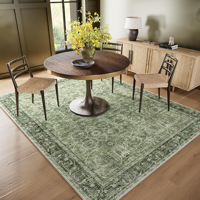 6x9 Washable Rug Vintage Fade Resistant Boho Distressed Non-Slip Indoor Large Carpet Low Pile Lightweight & High-Traffic Safe for Bedroom, Dorm, Playroom - Farmhouse Decor