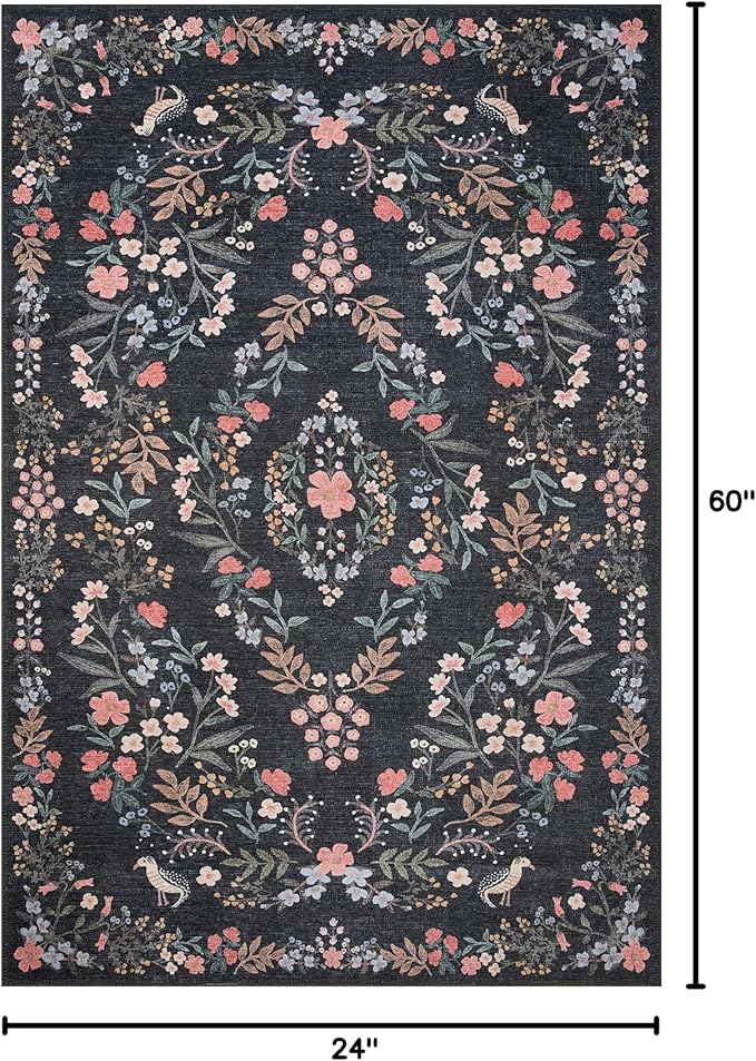 Loloi Rifle Paper Co. Maison Collection MAO-04 Tuileries Black 2'-0" x 5'-0", .19" Pile Height, Accent Rug