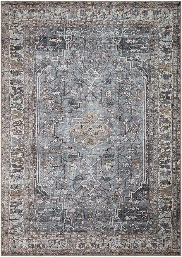 Keen Home Design 5x7 Rug - Machine Washable Area Rug with Non-Slip Backing, Ideal for Living Room, Dining Room, Bedroom - Vintage, Easy Clean, Durable, Low Pile Rug - (5' x 7')