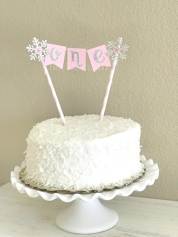Snowflake Cake Topper. Pink and Silver Winter Wonderland Party Decoration. FREE SHIPPING!