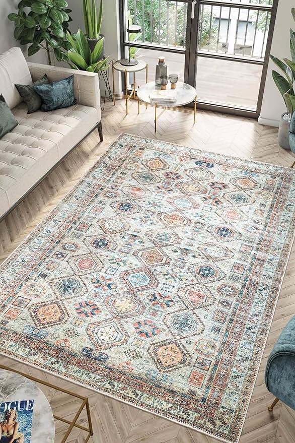 Keen Home Design 10x14 Rug - Machine Washable Area Rug with Non-Slip Backing, Ideal for Living Room, Dining Room, Bedroom - Vintage, Easy Clean, Durable, Low Pile Rug - (9'7" x 14')