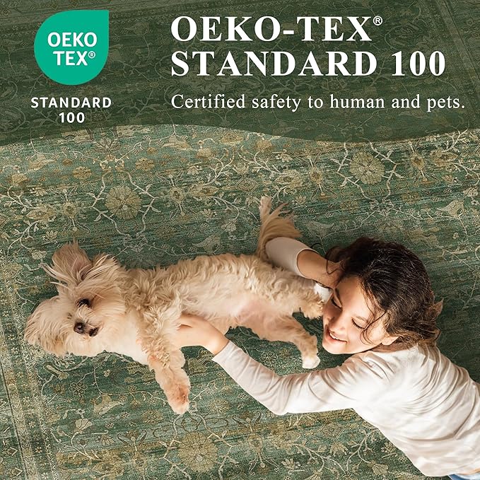 HelloTree 2x3 Entryway Rug Washable Vintage Print Door Mat Kitchen Rugs for Front Door Bedroom Living Room Entrance Small Soft Traditional Distressed Carpet Folable for Room Bedside-Green