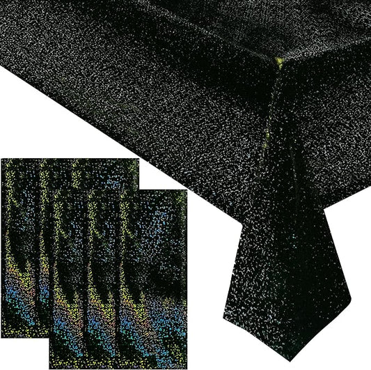 6 Pcs Black Holographic Laser Tablecloths Iridescence Shiny Table Covers 40" x 108" Foil Rectangle Table cloths for Halloween Baby Shower Undersea Ocean Birthday Party Winner Wedding Party Décor