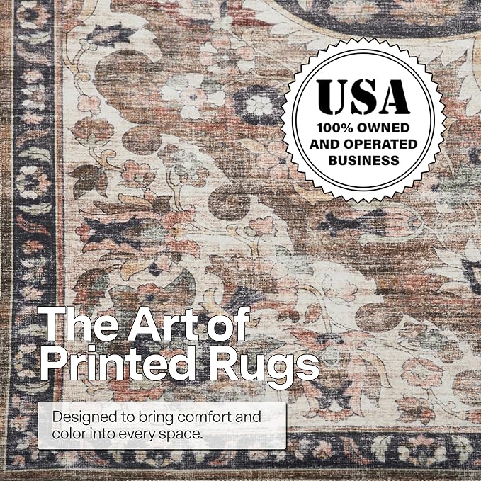 ReaLife Rugs Machine Washable Area Rug - Living Room Bedroom Bathroom Kitchen Entryway Office - Padded Crease Free Stain Resistant Premium - Boho Farmhouse Vintage- Joy - Brown Tan - 2'x 3'