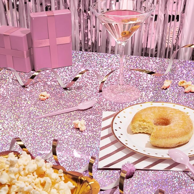 8 pcs Pale Pink Holographic Laser Tablecloths Light Pink Shiny Table Covers 40" x 108" Disposable Rectangle Table cloths for Girl Birthday Party Wedding Anniversary Bachelorette Baby Shower Décor