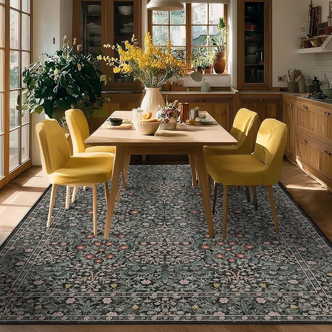 6x9 Area Rugs Washable Green Dining Room Rugs for Under Table