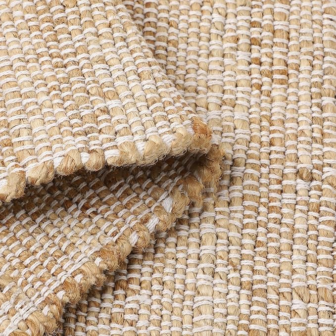 REDEARTH · Jute Cotton Area Rug - 4'x6' Rectangular Rug, Sustainable Handwoven, Non-Shedding, Soft & Durable – Reversible, Neutral Tones for Home Décor in Living Room, Dining Room, Bedroom, Set of 2