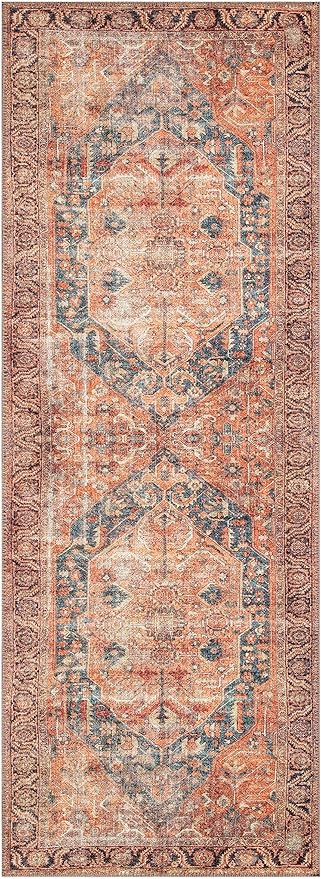 Keen Home Design 2x12 Rug - Machine Washable Runner Rug with Non-Slip Backing, Ideal for Hallway, Entryway, Kitchen, Laundry Room - Vintage, Easy Clean, Durable, Low Pile - (2'6" x 12')