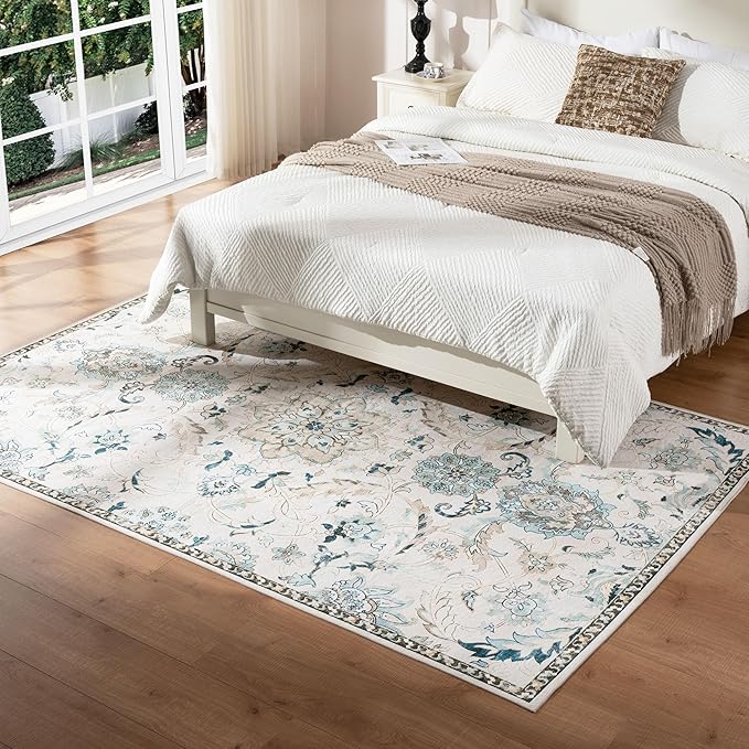 5X8 Area Rug,Washable Vintage Low Pile Rug for Living Room,Non-Slip Rugs for Home Decor, Modern Soft Indoor Carpet for Bedroom,Dinning Room,Office,Nursery,Blue