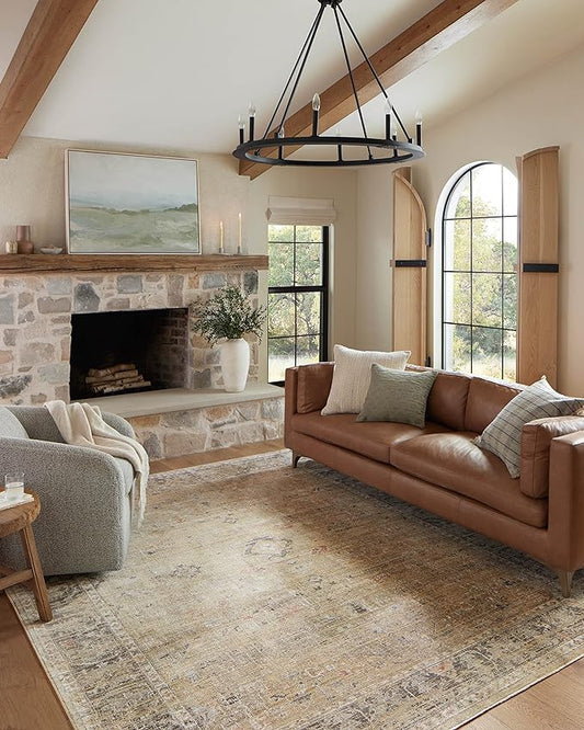 Loloi Magnolia Home by Joanna Gaines Millie Collection MIE-03 Gold/Charcoal 2'-3" x 3'-10", .25" Pile Height, Accent Rug