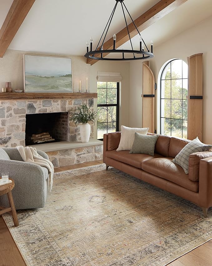 Loloi Magnolia Home by Joanna Gaines Millie Collection MIE-03 Gold/Charcoal 3'-6" x 5'-6", .25" Pile Height, Accent Rug