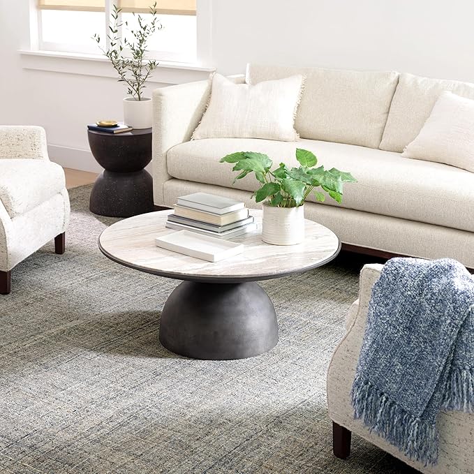 Dash and Albert Harris Wool Area Rug - 5' x 8' Blue & Brown Solid Hand Micro Hooked Accent Rug - Durable, High Traffic Areas Living Room, Hallway, Stairs