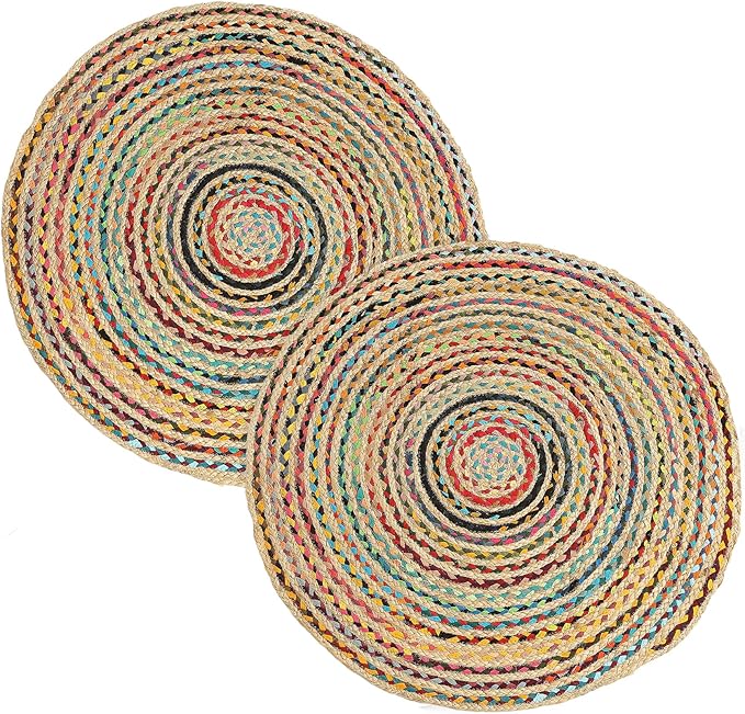 REDEARTH · Jute Cotton Chindi Area Rug - 3' Round Rug, Handwoven, Non-Shedding, Soft & Durable – Multi Tones for Home Décor in Living Room, Dining Room, Bedroom, Set of 2