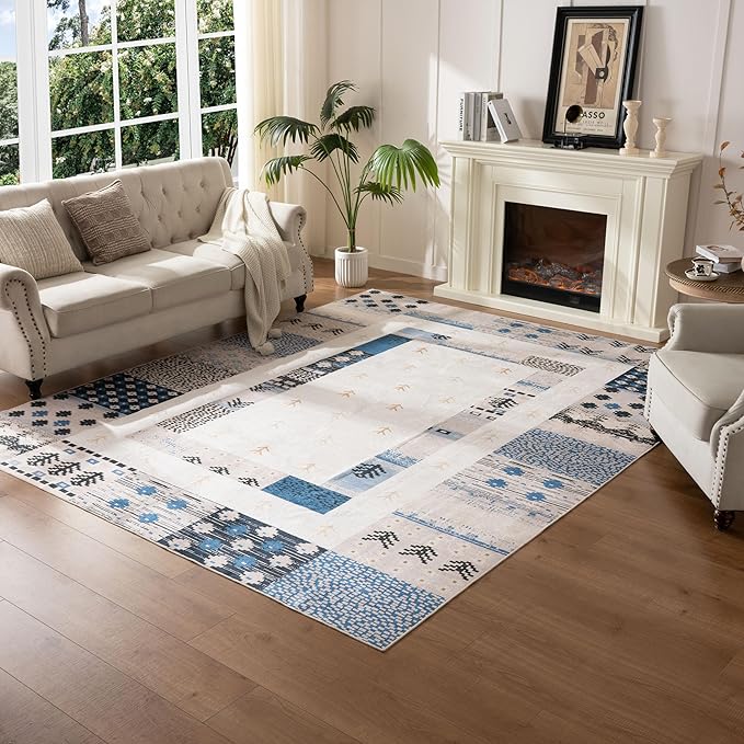 5X8 Area Rug,Washable Vintage Low Pile Rug for Living Room,Non-Slip Rug for Home Decor,Modern Soft Indoor Carpet for Bedroom,Dinning Room,Home Office,Playroom,Countryside