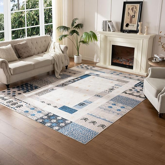 5X8 Area Rug,Washable Vintage Low Pile Rug for Living Room,Non-Slip Rug for Home Decor,Modern Soft Indoor Carpet for Bedroom,Dinning Room,Home Office,Playroom,Countryside