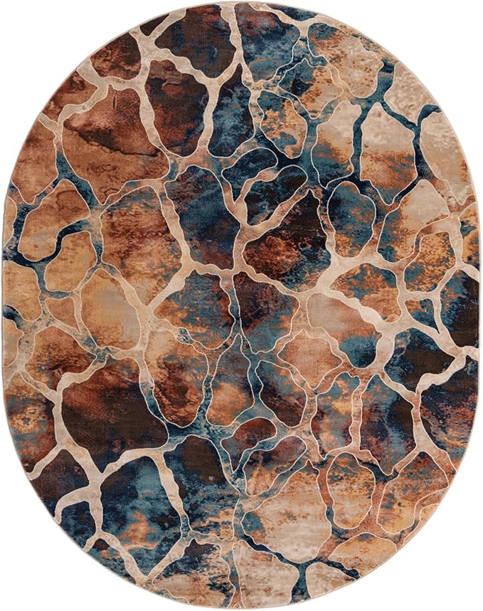 Unique Loom Mystic Collection Area Rug - Fitz Roy (7' 10" x 10' Oval, Brick Red/ Brown)