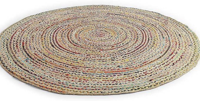 REDEARTH · Jute Cotton Chindi Area Rug - 5' Round Rug, Handwoven, Non-Shedding, Soft & Durable – Multi Tones for Home Décor in Living Room, Dining Room, Bedroom