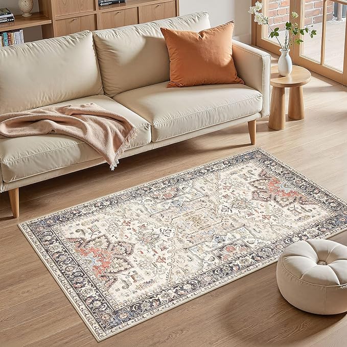 3x5 Washable Entryway Rug: Non-Slip Soft Vintage Floral Indoor Area Rug for Living Room Large Kitchen Entryway Bedroom Bedside, Door Mat Throw Carpet for Laundry Foyer Home Decor (Multi)