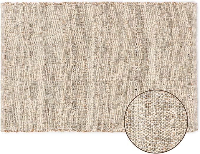 REDEARTH · Jute Cotton Area Rug, Sustainable Handwoven, Non-Shedding, Soft & Durable – Reversible, Neutral Tones for Home Décor in Living Room, Dining Room, Bedroom (Arden Natural, 5'x8')