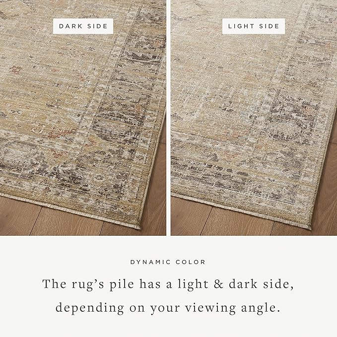 Loloi Magnolia Home by Joanna Gaines Millie Collection MIE-03 Gold/Charcoal 5'-3" x 5'-3", .25" Pile Height, Round Area Rug