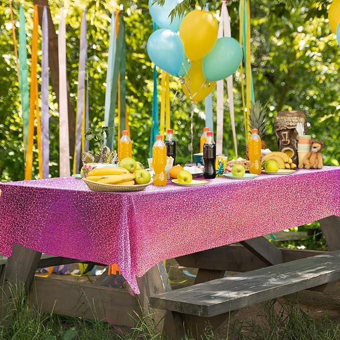 2 pcs Pink Holographic Plastic Tablecloths Laser Table Covers 40" x 108" Foil Disposable Table Cloths for Party Birthday Wedding Christmas Holiday Party Decorations