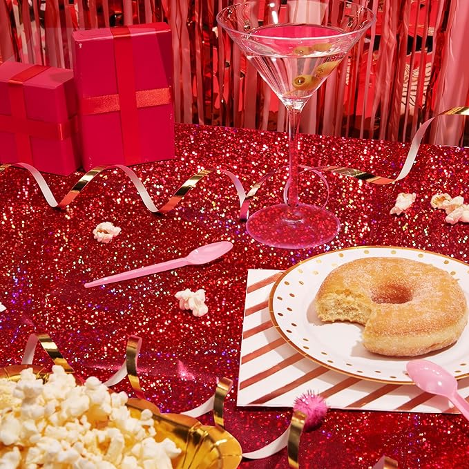 2 pcs Red Holographic Laser Tablecloths for Parties 40" x 108" Christmas Table Cloth Iridescence Shining Table Decoration For 4th July Graduation Patriotic Casino Night Theme Birthday Party Supplies