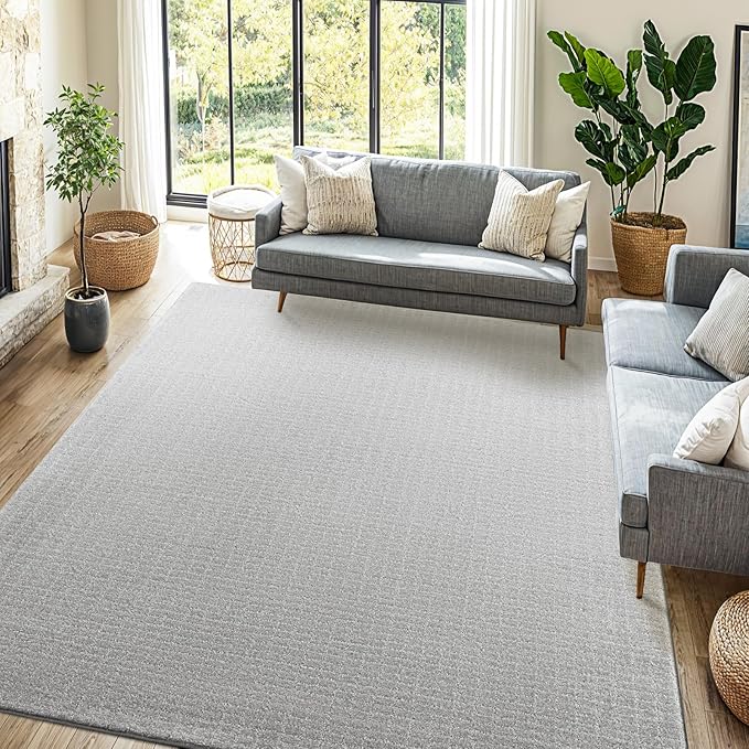 Shilucheng Wool Rug 4.7x7 Non-Slip, Blend 80% Wool and 20% Cotton Rugs for Living Room, Bedroom, Dinning Room, Soft Durable Cotton Backing Modern Area Rug (Gray/White)
