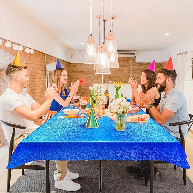 4 pcs Royal Blue Holographic Party Tablecloth 40" x 108" Iridescence Plastic Table Cloth Navy Blue Sparkly Table Covers for Graduation 4th of July Birthday Winter Christmas Party Decoration