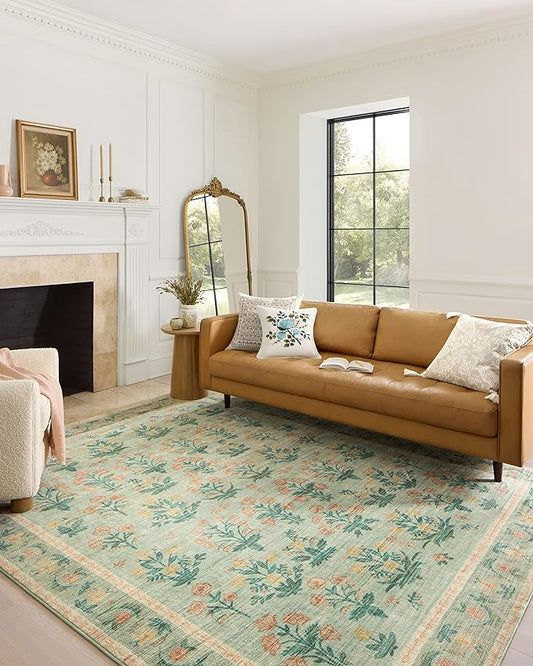 Loloi Rifle Paper Co. Eden Collection EDE-01 Mughal Rose Moss 2'-0" x 5'-0" Accent Rug feat. CloudPile™