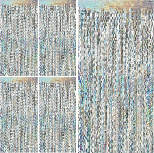 Tinsel Foil Fringe Curtains Wavy Backdrop for Parties Sparkle Metallic Wavy Foil Fringe Backdrop Curtain for Party Decorations Photo Booth Props for Birthday Graduation Wedding