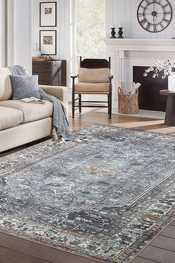 Keen Home Design 9x12 Rug - Machine Washable Area Rug with Non-Slip Backing, Ideal for Living Room, Dining Room, Bedroom - Vintage, Easy Clean, Durable, Low Pile Rug - (9' x 12')