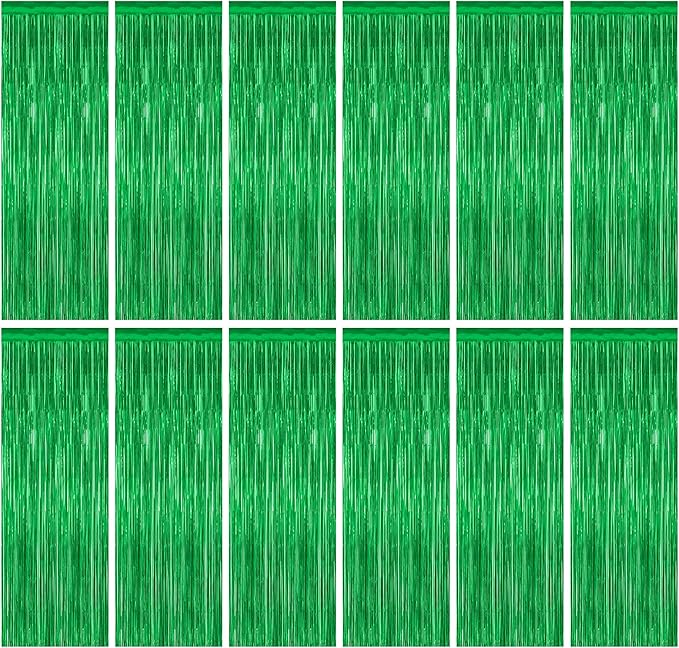 12 Pack Party Decorations, 3.28 FT x 7.05 FT Green Streamer, Metallic Birthday Backdrop Foil Fringe Curtains Green Tinsel, Party Supplies Photo Booth Props Door Wall Indoor Decor