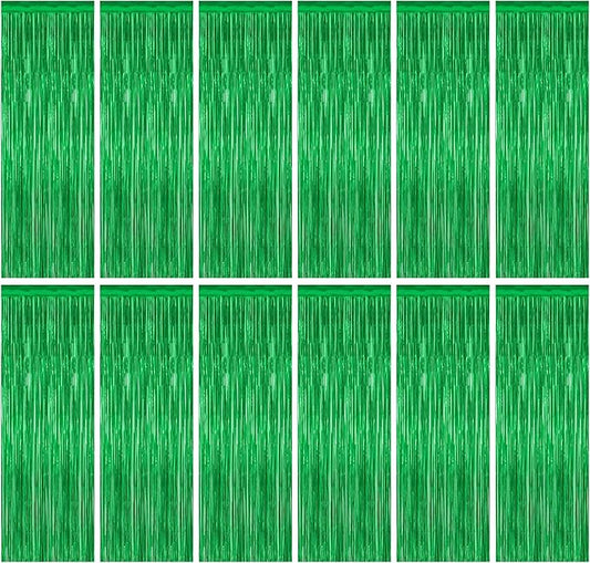 12 Pack Party Decorations, 3.28 FT x 7.05 FT Green Streamer, Metallic Birthday Backdrop Foil Fringe Curtains Green Tinsel, Party Supplies Photo Booth Props Door Wall Indoor Decor