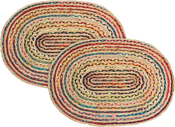 REDEARTH · Jute Cotton Chindi Area Rug - 2'x3' Oval Rug, Handwoven, Non-Shedding, Soft & Durable – Multi Tones for Home Décor in Living Room, Dining Room, Bedroom, Set of 2