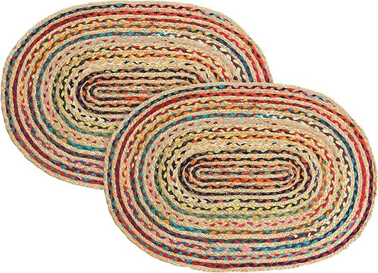 REDEARTH · Jute Cotton Chindi Area Rug - 2'x3' Oval Rug, Handwoven, Non-Shedding, Soft & Durable – Multi Tones for Home Décor in Living Room, Dining Room, Bedroom, Set of 2