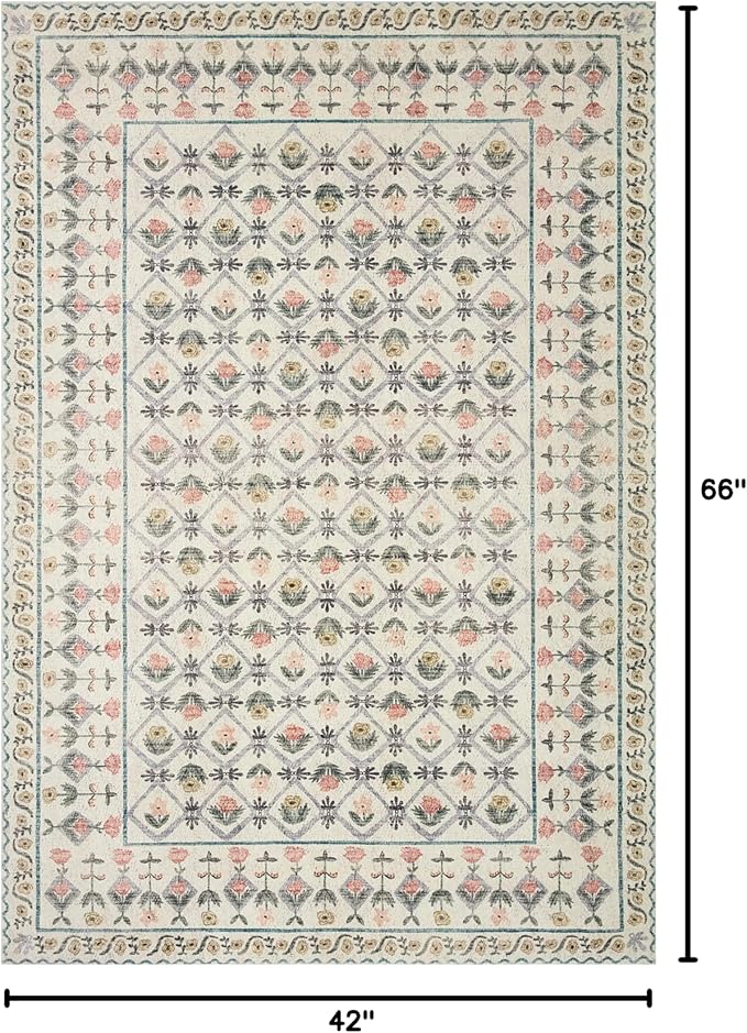 Loloi Rifle Paper Co. Eden Collection EDE-03 Lattice Ivory 3'-6" x 5'-6" Accent Rug feat. CloudPile™