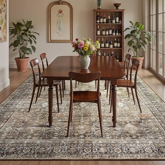 Lofus 9x12 Area Rug for Living Room,Brow Washable Large Rugs with Non-Slip Backing,Soft Neutral Carpets for Bedroom Dining Room Home Office Indoor Nursery