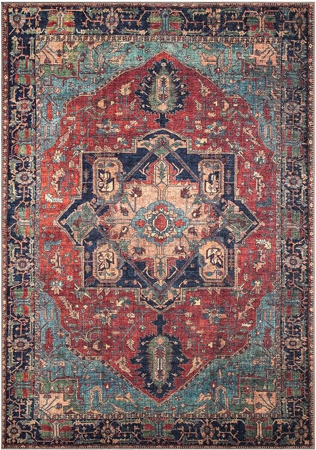 Keen Home Design 6x9 Rug - Machine Washable Area Rug with Non-Slip Backing, Ideal for Living Room, Dining Room, Bedroom - Vintage, Easy Clean, Durable, Low Pile Rug - (6' x 9')