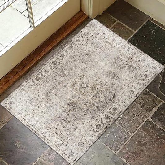 ReaLife Rugs Machine Washable Area Rug - Living Room Bedroom Bathroom Kitchen Entryway Office - Padded Crease Free Stain Resistant Premium - Boho Farmhouse Vintage- Joy- Beige Ivory - 2'x 3'