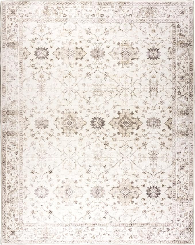 ReaLife Rugs Machine Washable Area Rug Runner - Living Room Bedroom Bathroom Kitchen Entryway Office - Padded Low Pile Stain Resistant Premium - Boho Farmhouse Vintage - BEV - Beige 3' x 5'