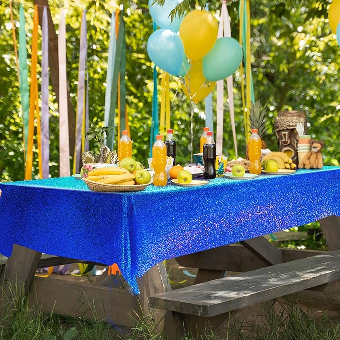 2 pcs Royal Blue Holographic Party Tablecloth 40" x 108" Iridescence Plastic Table Cloth Navy Blue Sparkly Table Covers for Graduation 4th of July Birthday Winter Christmas Party Decoration