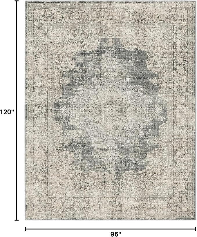 Area Rug 8x10 Washable Rug Living Room Vintage Non Slip Accent Rug Thin Retro Print Indoor Mat for Bedroom Kitchen, (Olive 8x10)